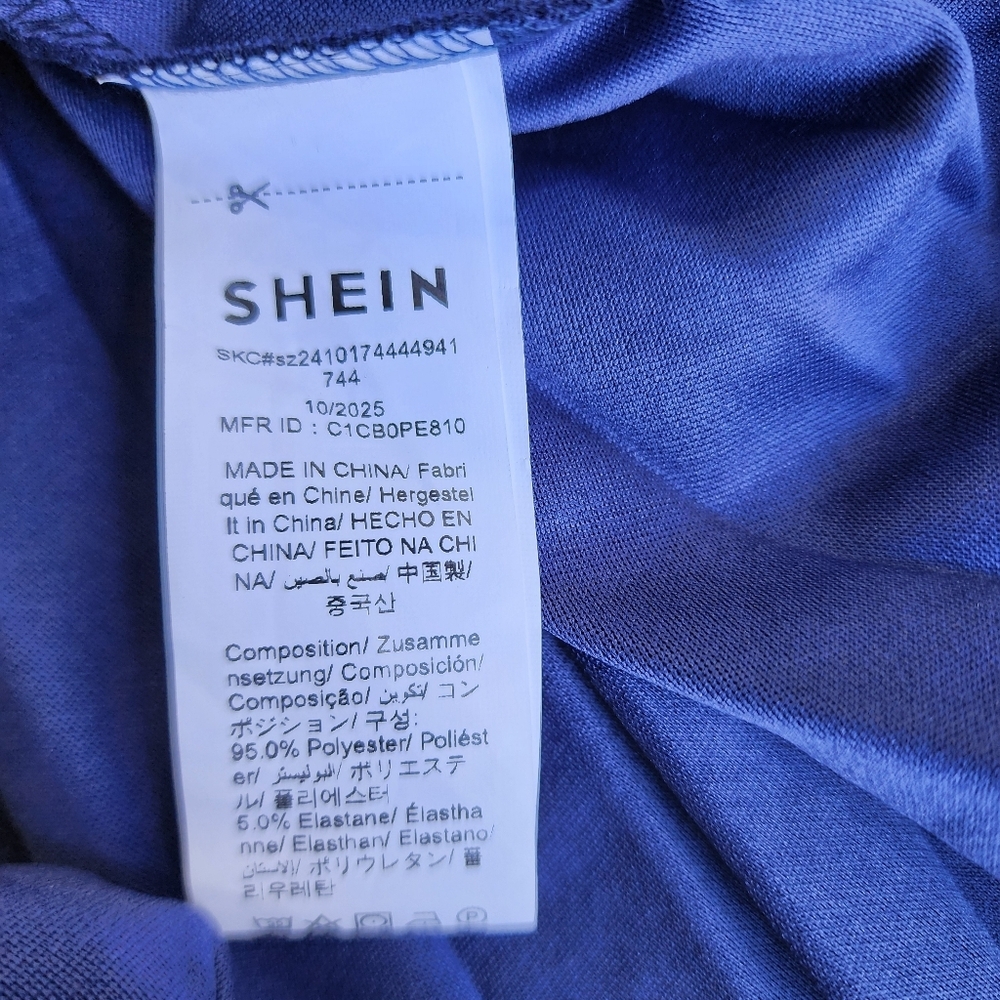 SHEIN Notched Neckline Pleated Hem A-Line Dress  Navy Blue Stretch M - Picture 7 of 16
